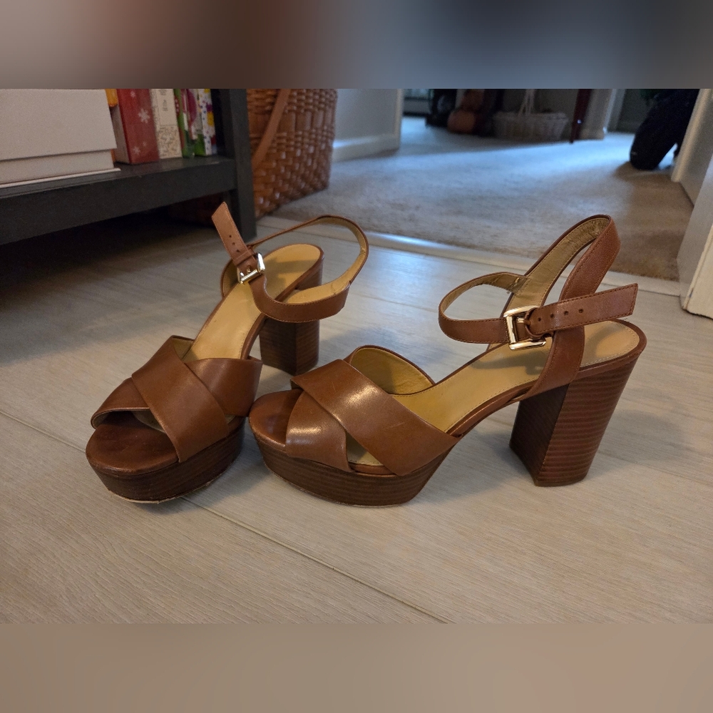 Brown Leather Michael Kors Platform Sandals